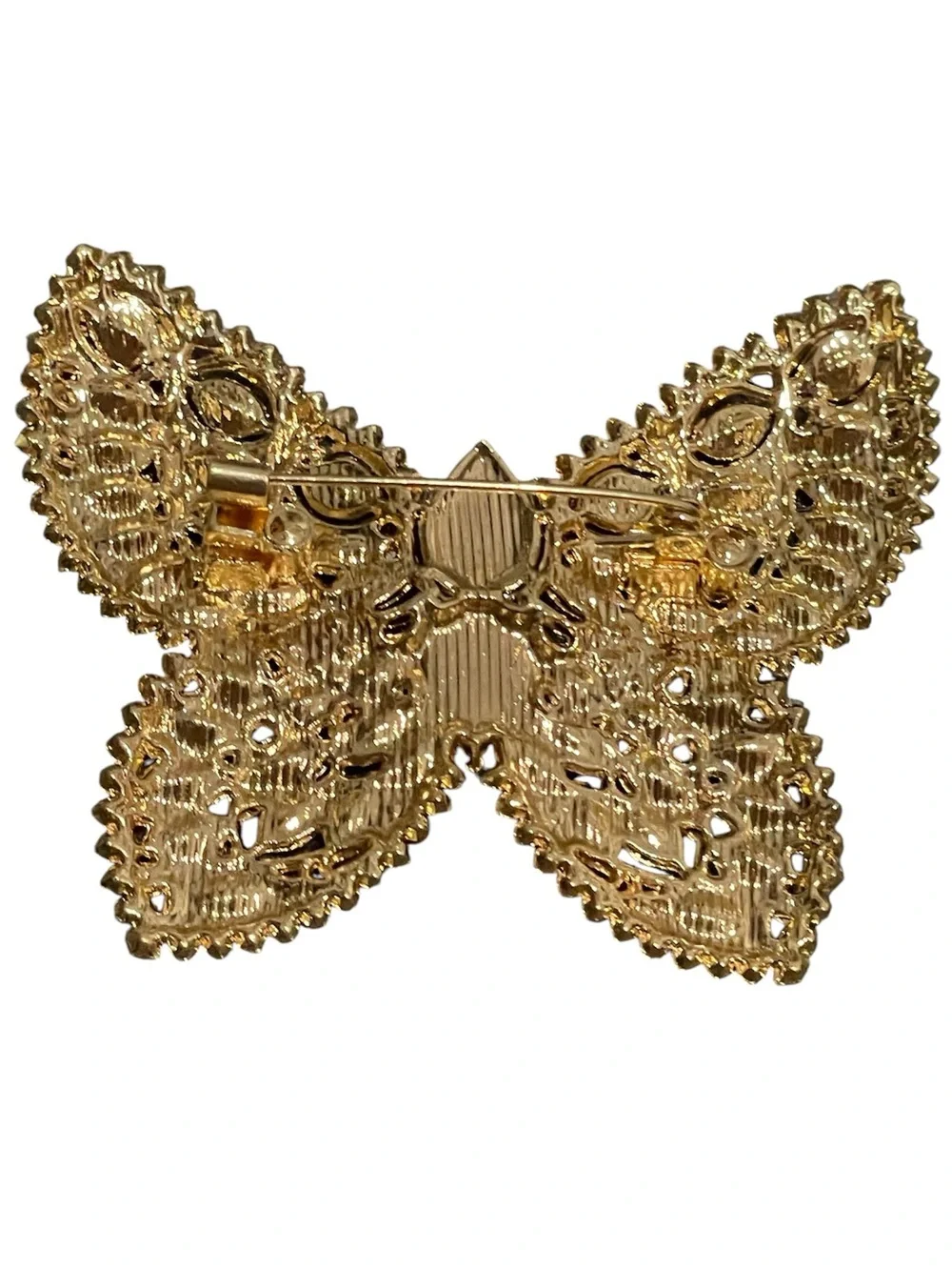 Multicolor Crystal Butterfly Brooch with Gold Tone Setting